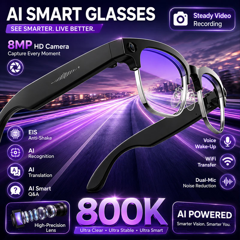 Audio Music Image - W630 Akıllı Gözlük 800W HD Kamera
