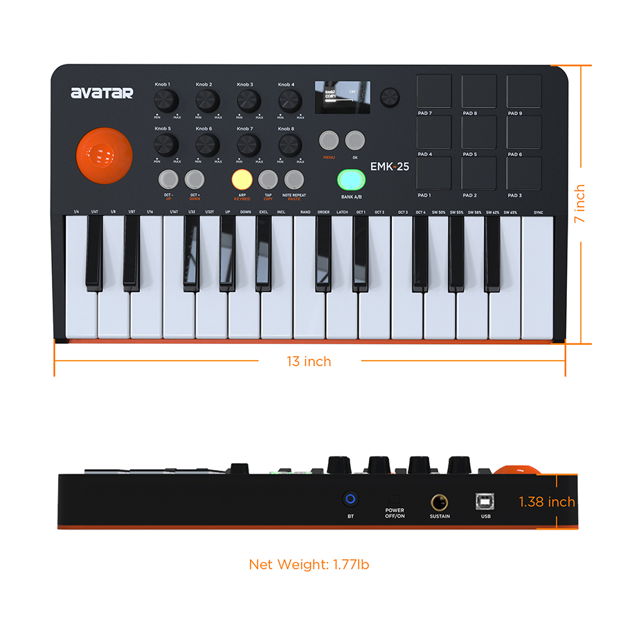 25 Tuşlu, 9 Arkadan Aydınlatma - Midi Controller Pad incelemesi ve fiyatı